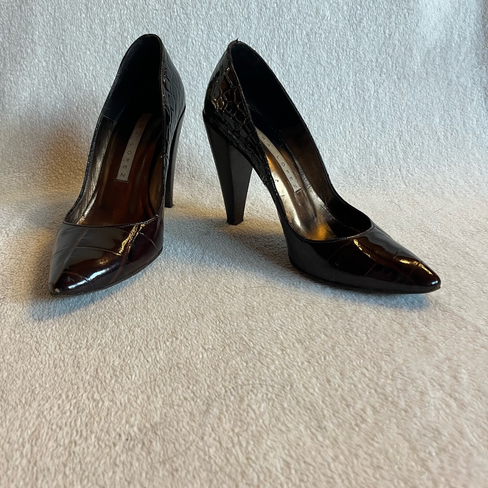 Pura Lopez Brown Patent Leather Heels